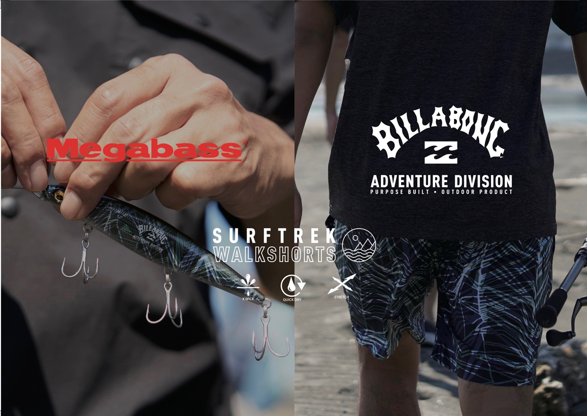 BILLABONG × MEGABASSがコラボ。ルアーと高機能ウォークショーツの