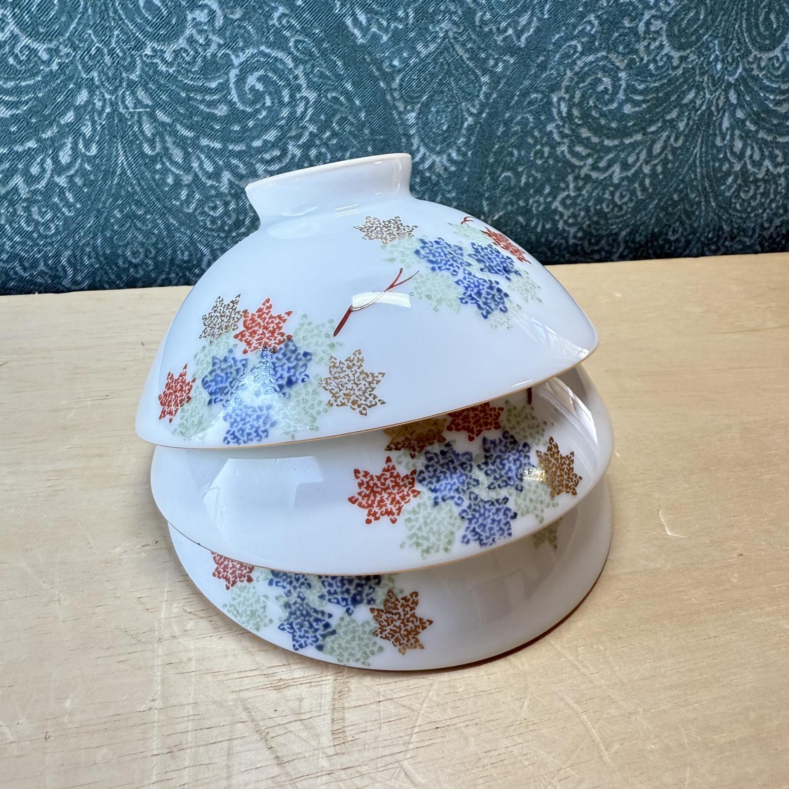 深川製磁 紅葉 茶碗 3個組