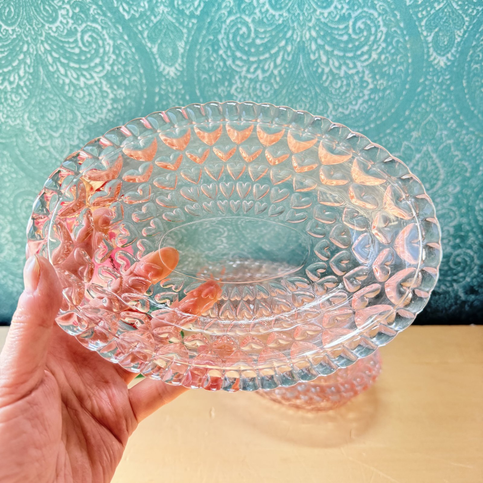 TOYO 東洋ガラス シャンゼリーゼ 楕円深皿 ハート ピンク ガラス器