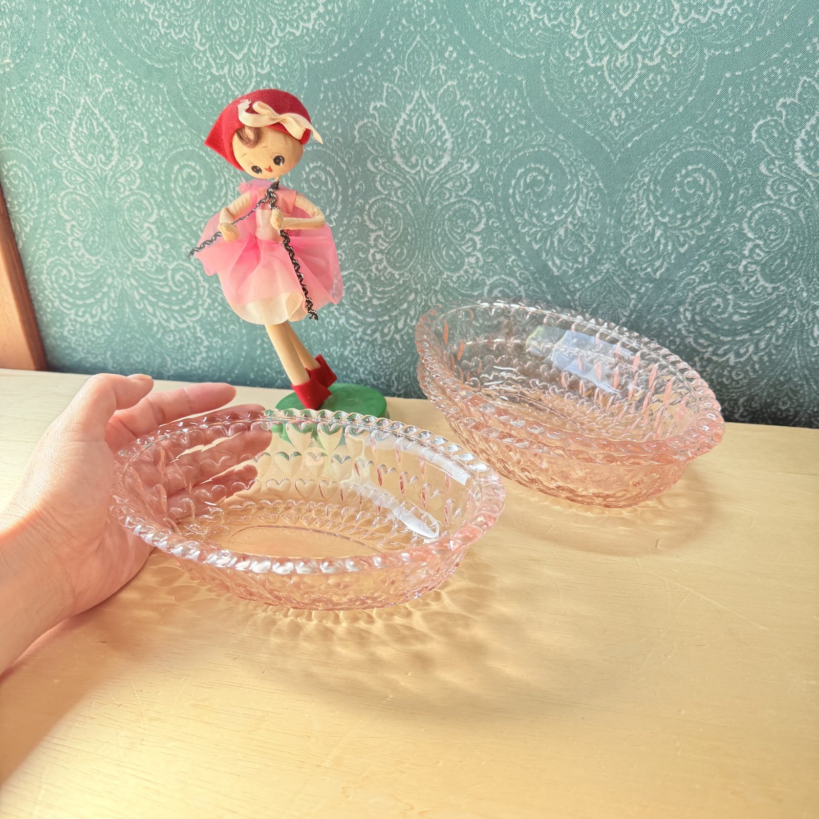 TOYO 東洋ガラス シャンゼリーゼ 楕円深皿 ハート ピンク ガラス器