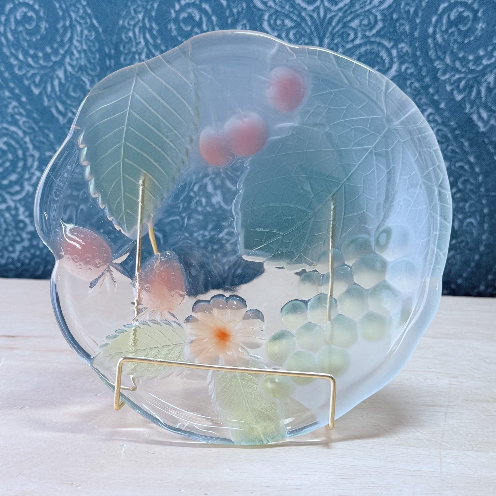 ガラス皿2枚セット各種 チェリー 葡萄 いちご 変形皿 透明 クリア フロスト