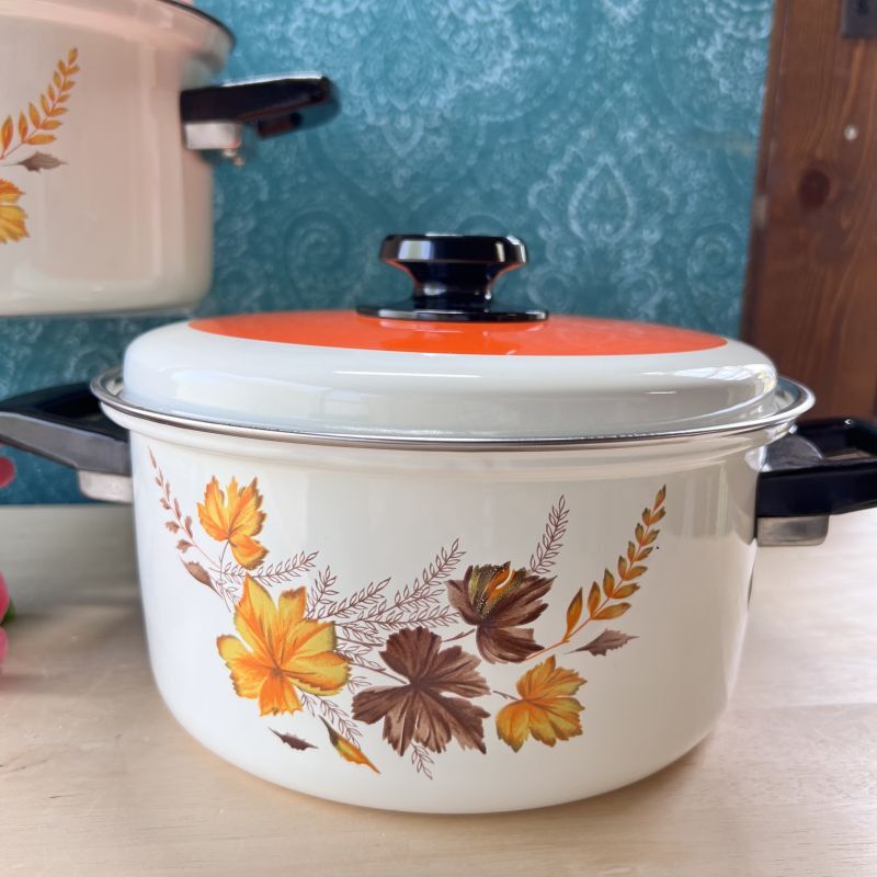 MARUWAI マルワイホーローウェア オレンジ蓋 楓模様のホーロー鍋 20cm2.5ℓ