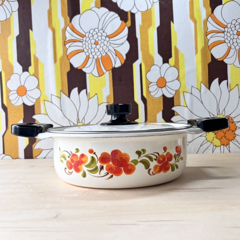 昭和レトロ EJIRY ホーロー 寸胴 鍋 白 ドット タンク 昭和レトロ