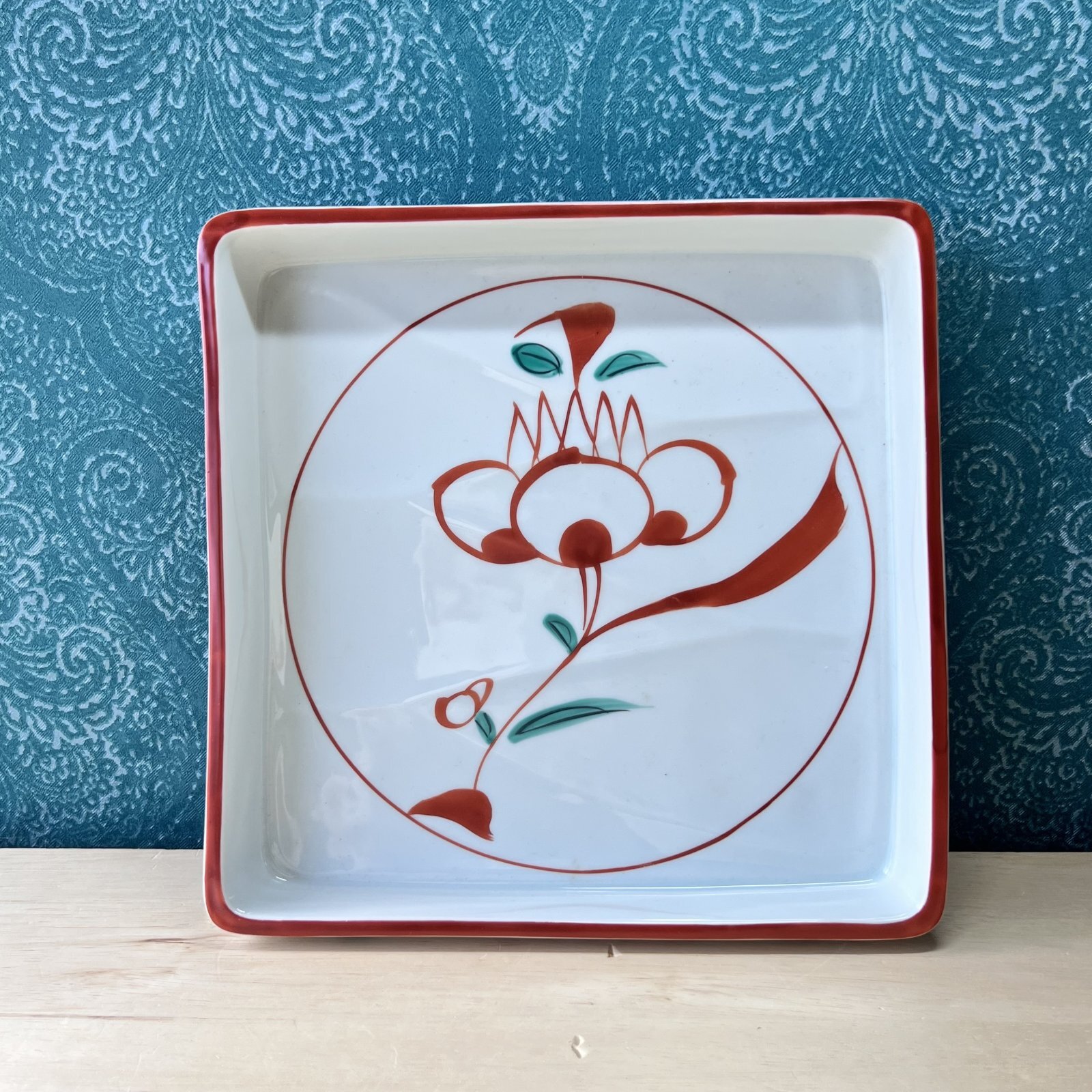 橘吉 赤絵角大皿 たち吉