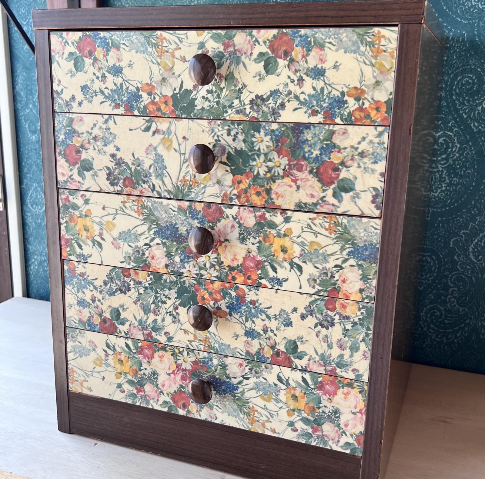 昭和レトロな花柄小引き出し 5段ミニチェスト vintage