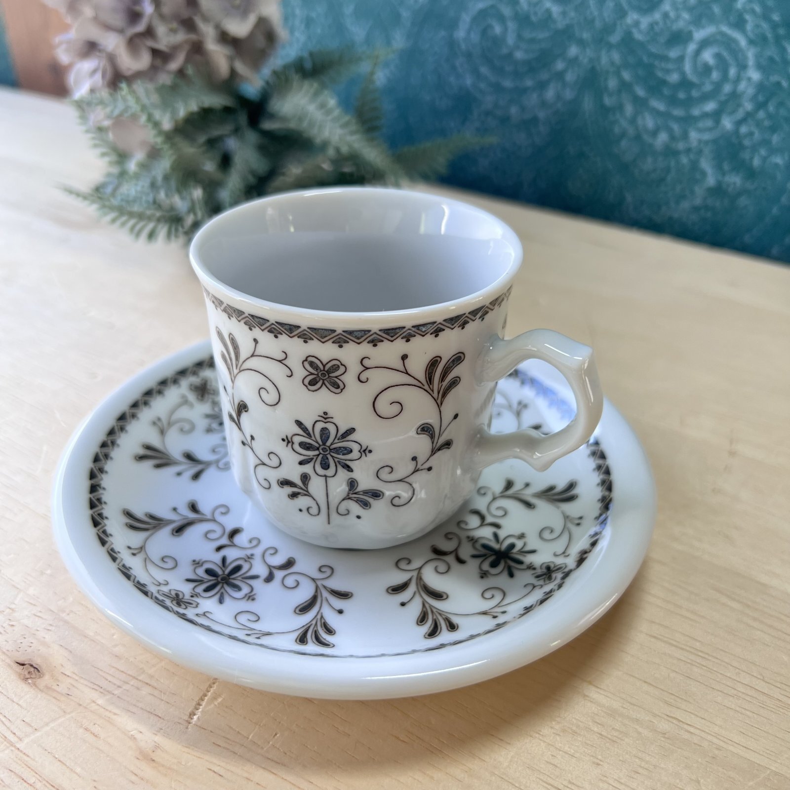 レトロモダン カップ＆ソーサー グレー フラワー 北欧風 C117