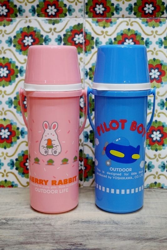レトロファンシー ハンディクーラー 冷水筒 ピンクうさぎ ブルー飛行機