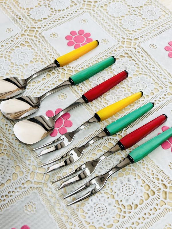 レトロポップ キャンディカラー パール柄スプーン フォーク 各種 KT488