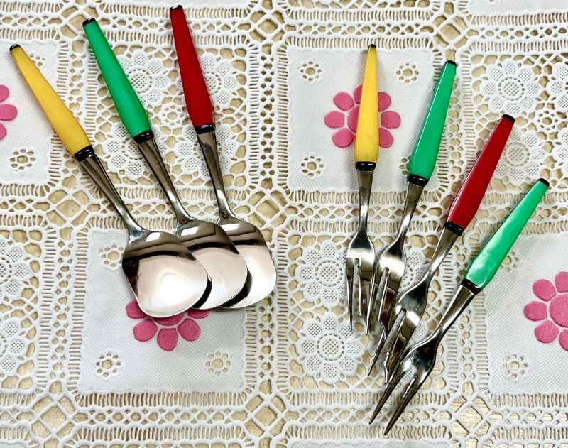 レトロポップ キャンディカラー パール柄スプーン フォーク 各種 KT488