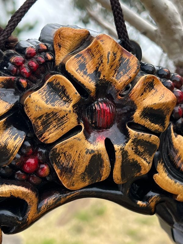 大きな昭和の壁掛け鏡 壁掛けミラー 花装飾 vintage KZ9