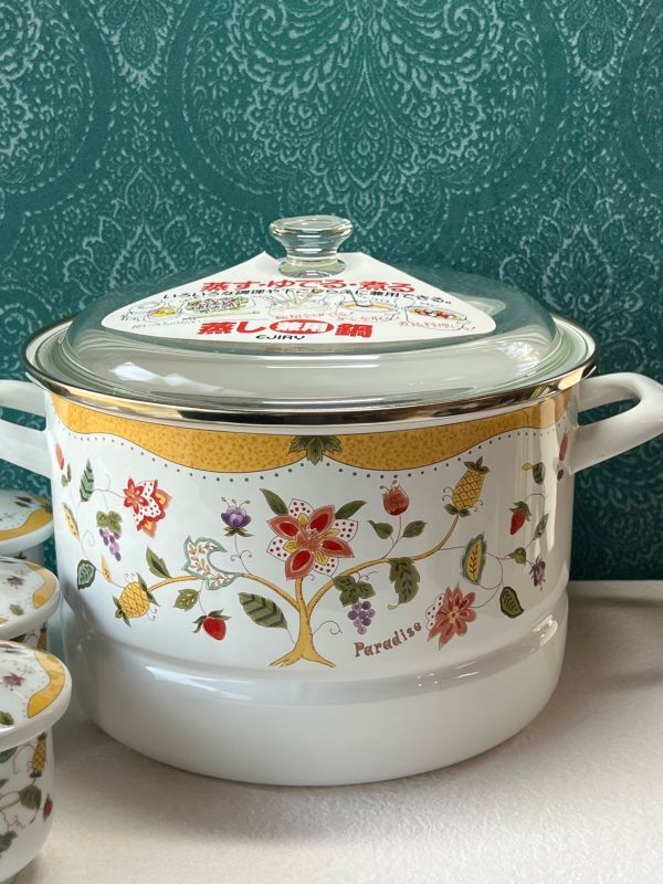 EJIRY エジリー 蒸し兼用鍋 蒸し茶碗付き ほうろう 24cm レトロ Amazon