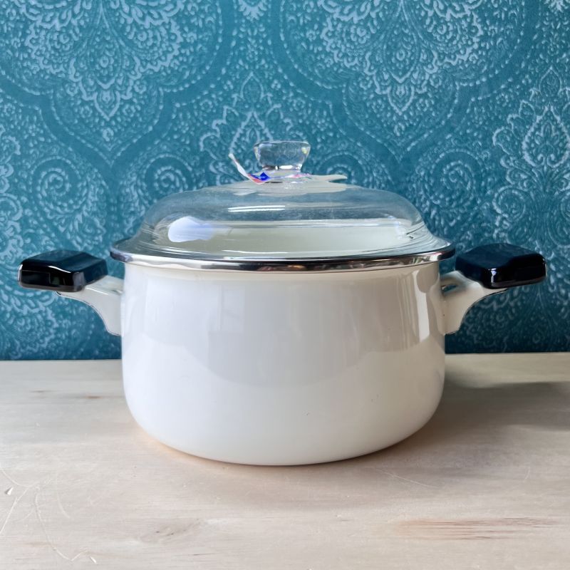 ガラス蓋 白いホーロー両手鍋 20cm