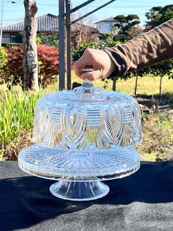 ガラス製 ケーキスタンド godinger dublin crystal cake plate dome